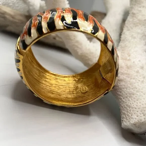Gold Orange Black White Tiger Stipe Bangle Kenneth J Lane - Picture 3 of 15